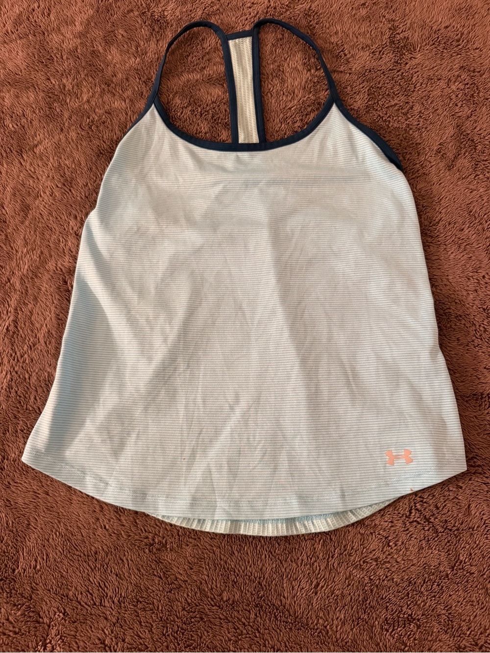 Under Armour Women's Light Blue Tank with Navy Trim and Coral Logo
